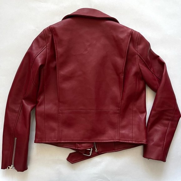 ❌SOLD❌ 𝅺zara Vegan / faux leather red motto biker jacket size small - Picture 2 of 8